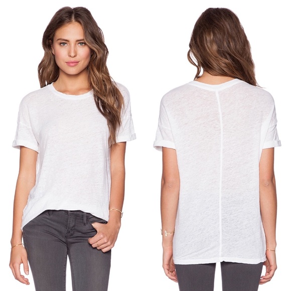 Frame Denim Tops - FRAME DENIM LE BOYFRIEND WHITE LINEN T SHIRT